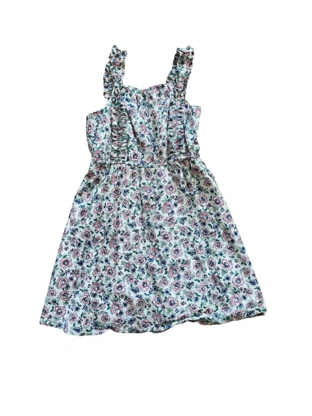 Crewcuts Floral Ruffle Strap Dress - Pink & Green